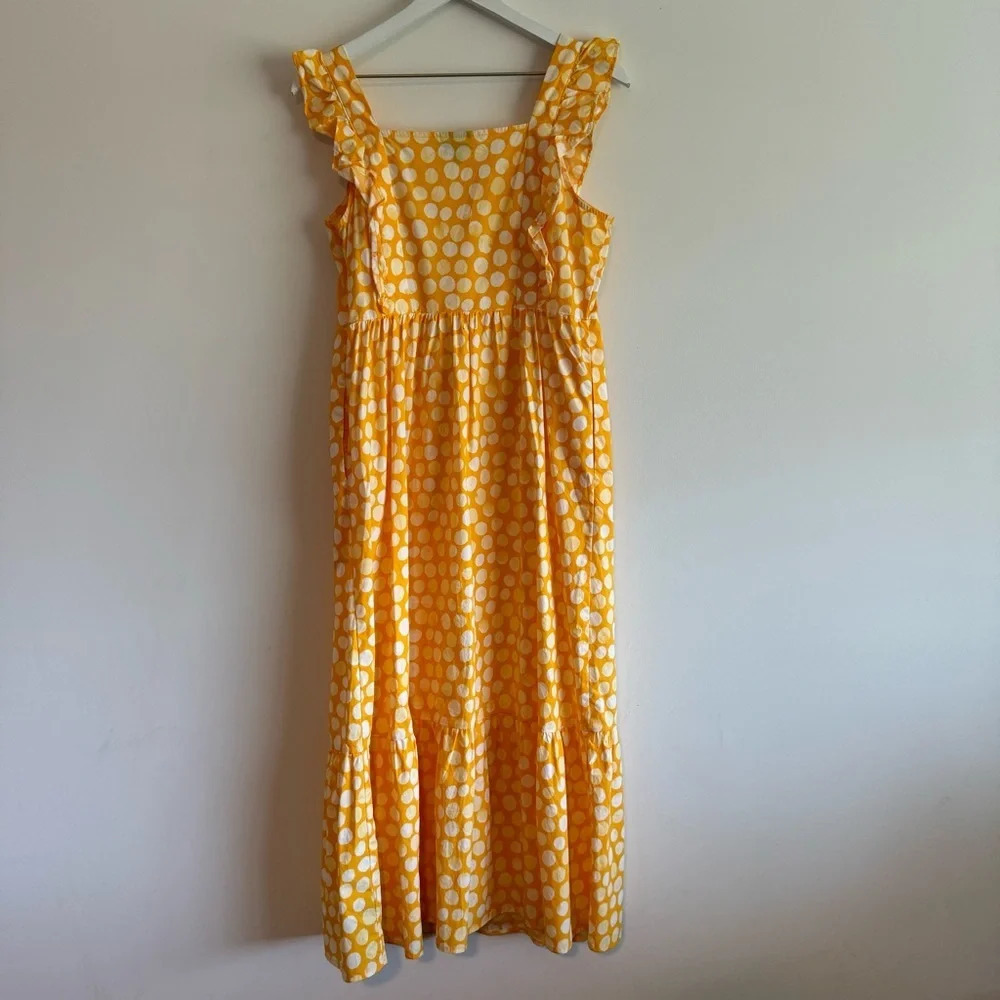 Who What Wear Ruffle Sleeveless Yellow Polka Dots Tiered Midi Dress small - Picture 8 of 9